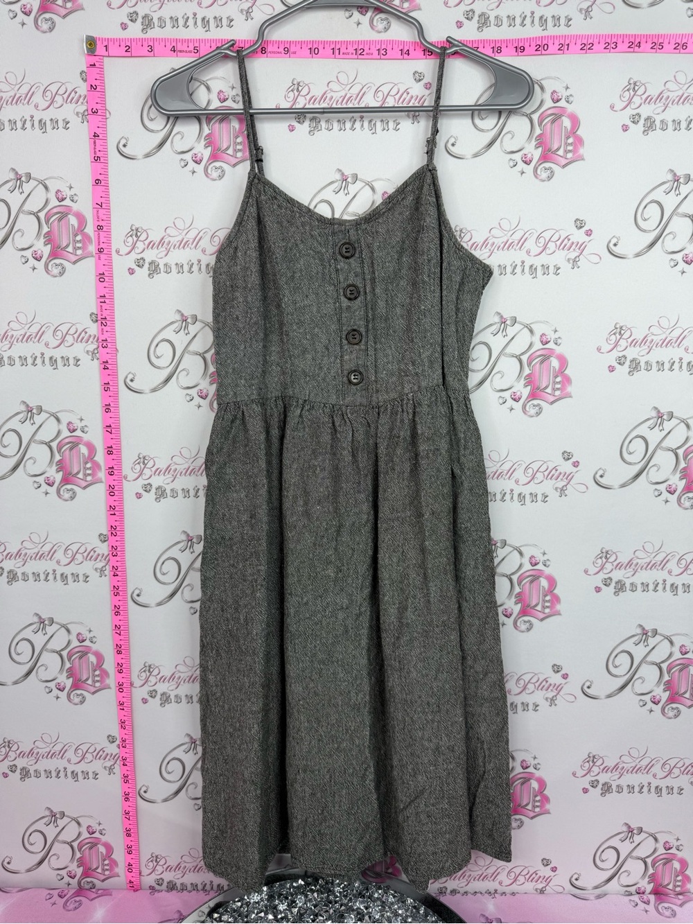 Lily Morgan dress smocked Tweed look Button-Front Spaghetti Strap Dress